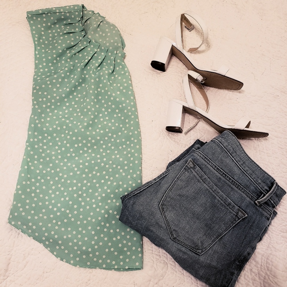Mint green polka dot blouse